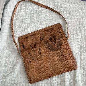 70's Tooled Genuine Leather Bag, Snakeskin Pattern Evening Shoulder/ Clutch